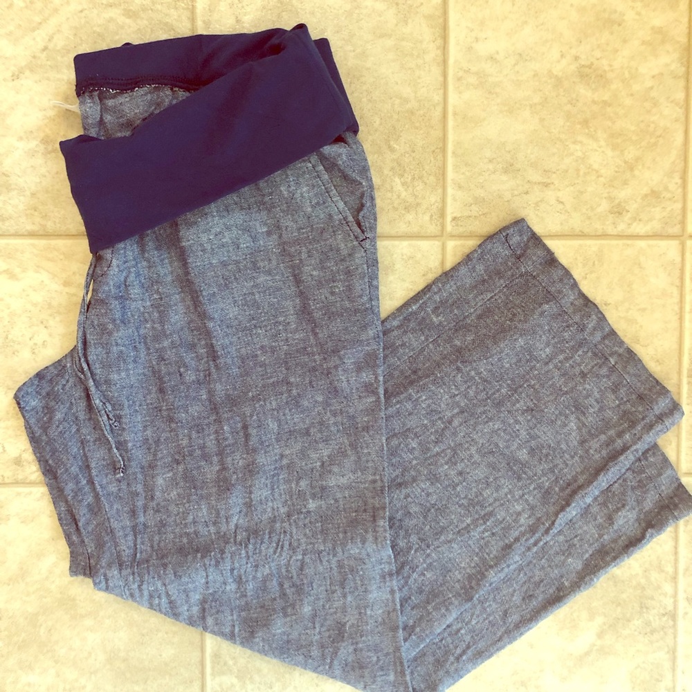 Maternity Rollover-Waist Linen-Blend Pants